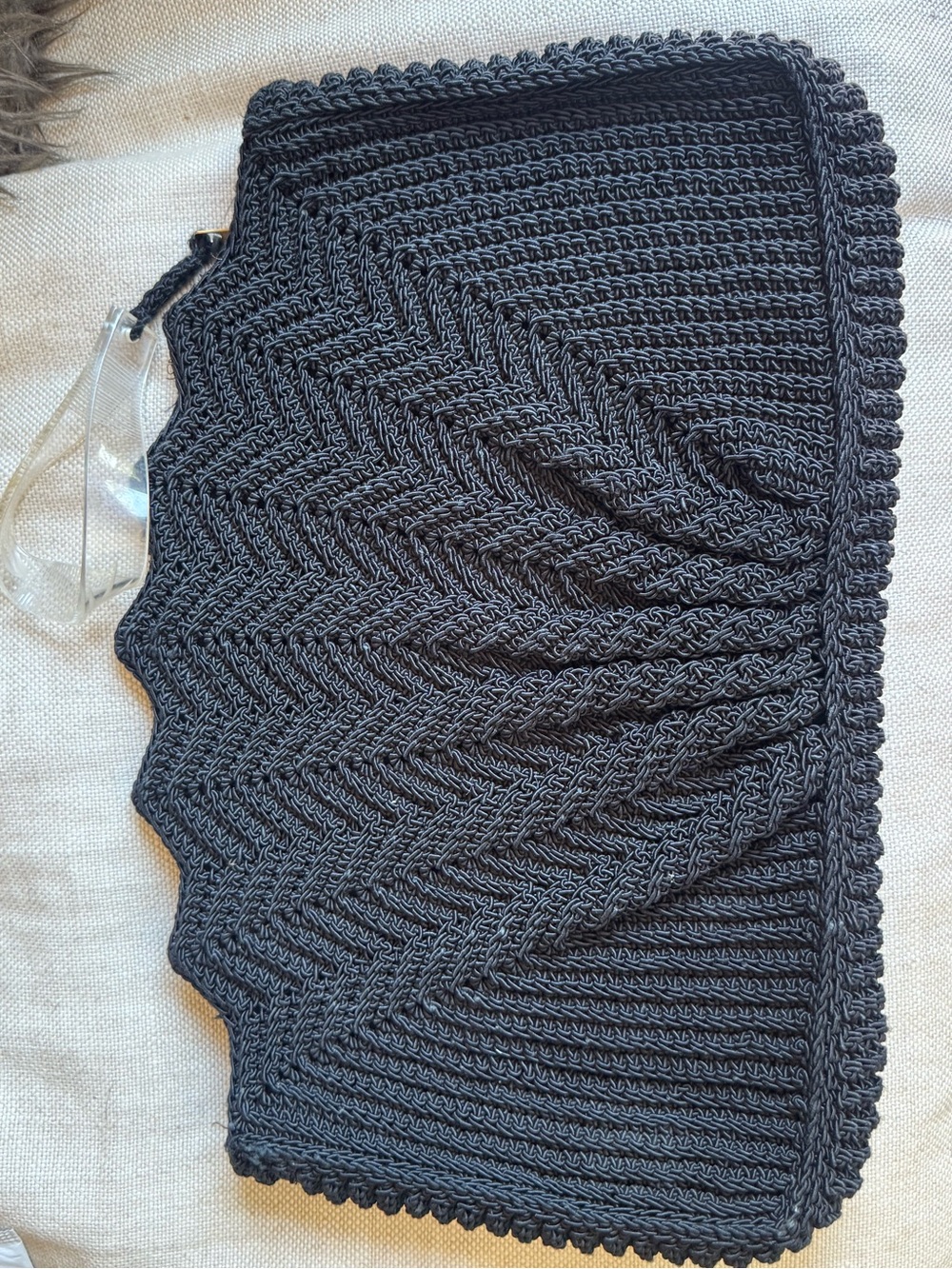 1930s Art Deco Black Hand-Crocheted Cordé Clutch